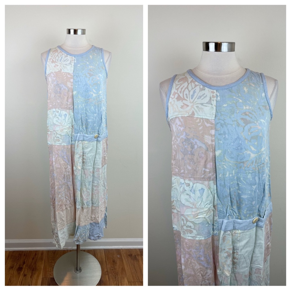 Winter Sun Vintage Bohemian Pink White Blue Floral Maxi Dress Women Medium